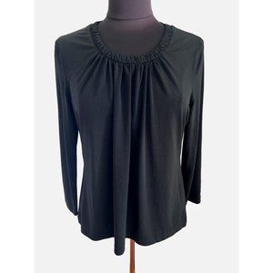 Rafaella Black, Long Sleeve Blouse With Elastic Look Neckline, Size Large